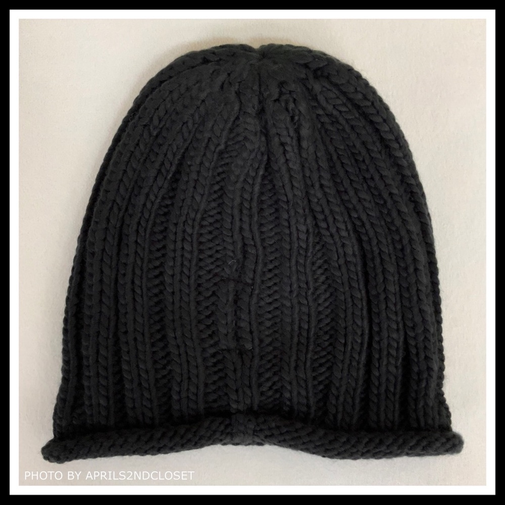 FREE PEOPLE BLACK RIB KNIT SLOUCHY BEANIE HAT A2C - Picture 7 of 8